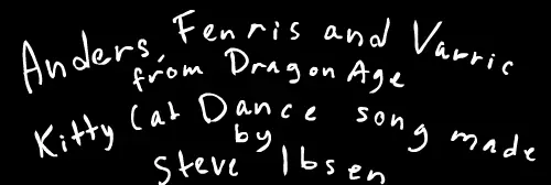 Anders, Fenris and Varric from Dragon Age Kitty Cat Dance Song logo
