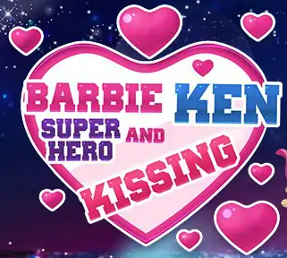 Barbie Superhero and Ken Kissing logo
