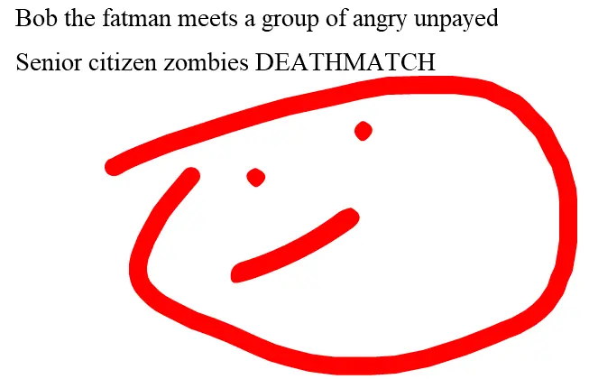 Bob the fatman meets a group of angry unpayed Senior citizen zombies DEATHMATCH logo