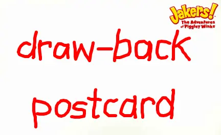 Jakers! Draw Back Postcard logo