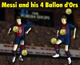 Messi and his 4 Ballon d'Ors logo