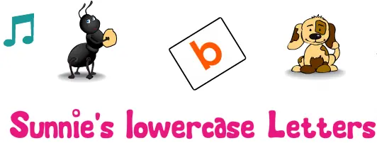 Sunnie's lowercase Letters a to e logo