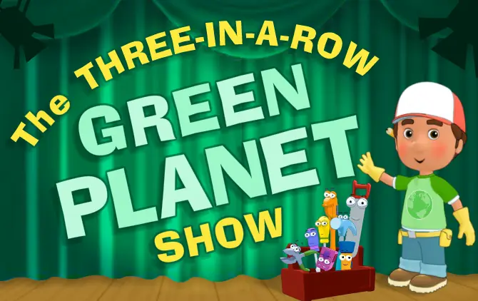 The Three-In-A-Row Green Planet Show logo